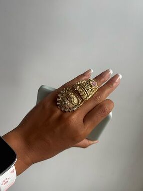 Stunning Full Finger Gold Tribal Ring Ornate Filigree Fully Adjustable